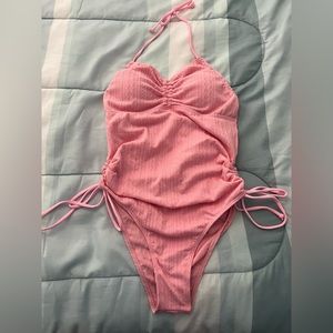 Pink halter neck one-piece